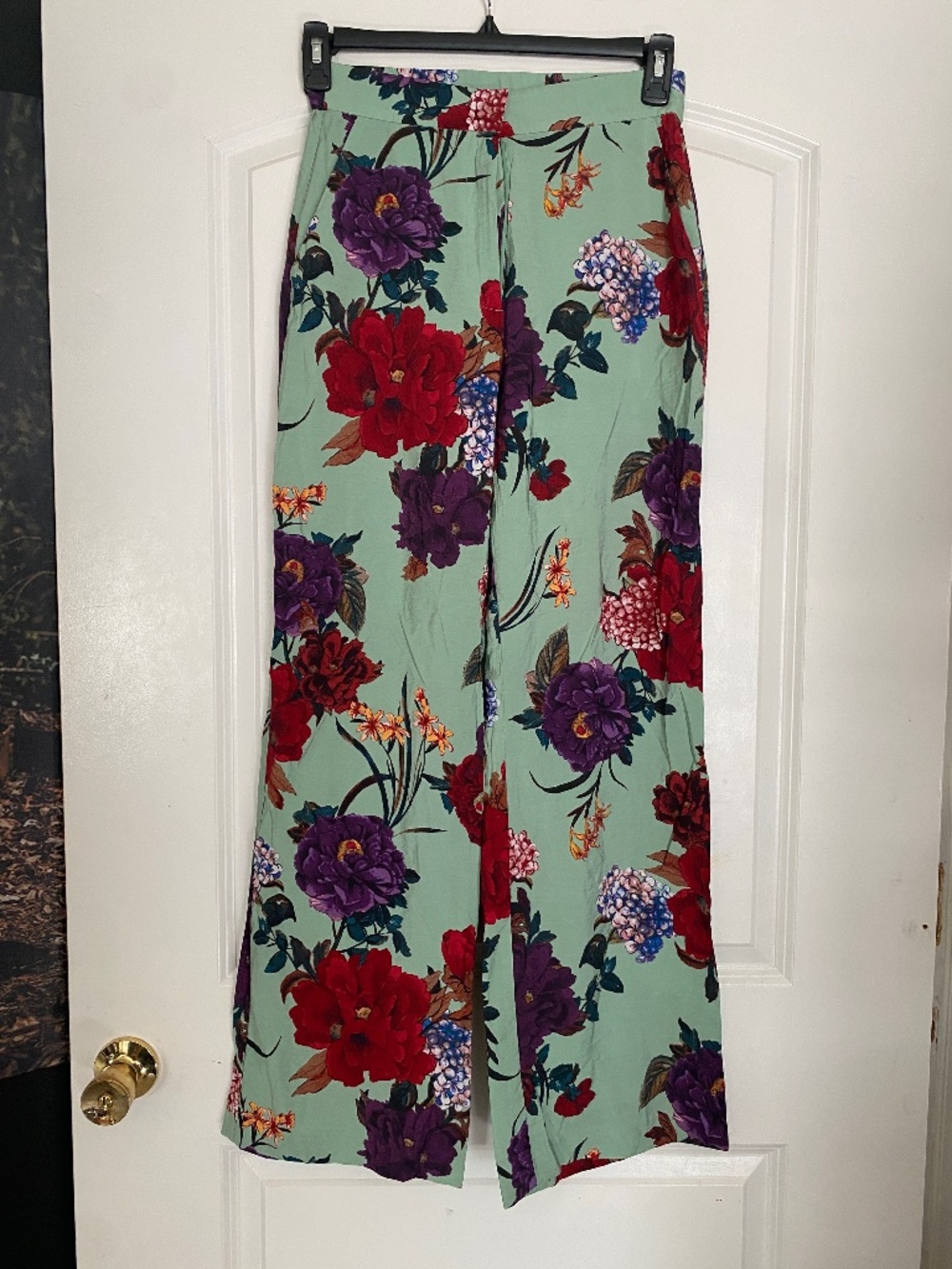 H&M green floral wide leg pants size 6